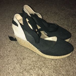 Black Lace -Up Espadrille Wedge